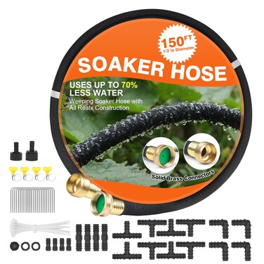 Aiode 1/2" 150 Ft Round Soaker Hose for Garden Lawn Vegetable Tree Watering