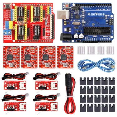 KeeYees Professional 3D Printer Cnc Kit with E-Tutorial - Cnc Shield Expansion Board V3.0 Board A4988 Stepper Motor Driver DC Power Cable Mechanical Switch Endstop with Jumper Caps