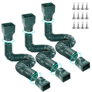 Gutterlix 3 Pack Flexible Gutter Downspout Extensions Extendable from 21" to 67", Downspout Extender Comes with Adapters, Thickened Down Spout Drain Extension for Rainwater Drainage(Green)