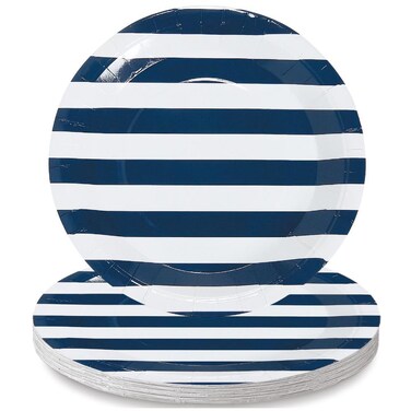 Fun Express Navy &amp; White Striped Paper Dinner Plates - 25 Pieces