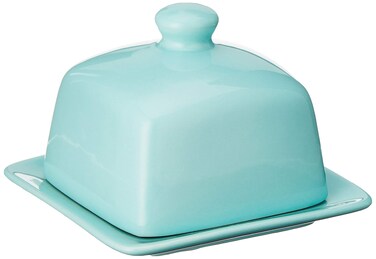 Now Designs Stoneware Square Butter Dish with Lid, Eggshell Blue 4.5 X 4.5 In