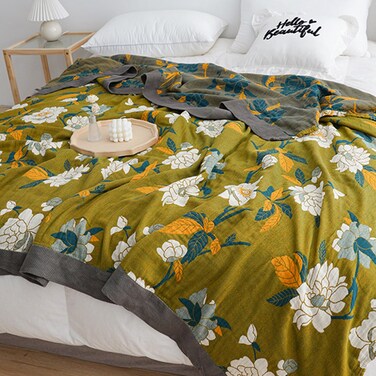 Shesyuki Boho Throw Blanket for Couch Bed, 100% Cotton Soft Rustic Quilt