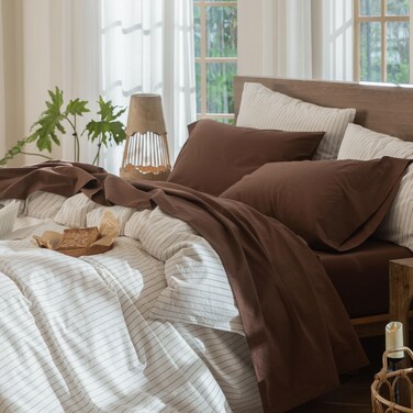 MooMee Sheet Set 100% Washed Cotton Lived-in Extra Deep Pocket Queen