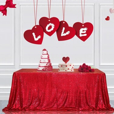 PartyDelight Dark Red Sequin Tablecloth 48X72 Inch Rectangular