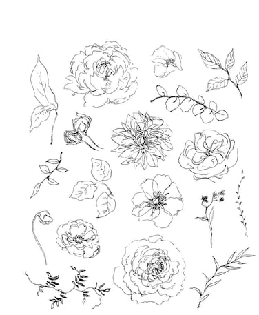 Stampers Anonymous Tim Holtz Cling Stamps 7"X8.5", Floral Elements