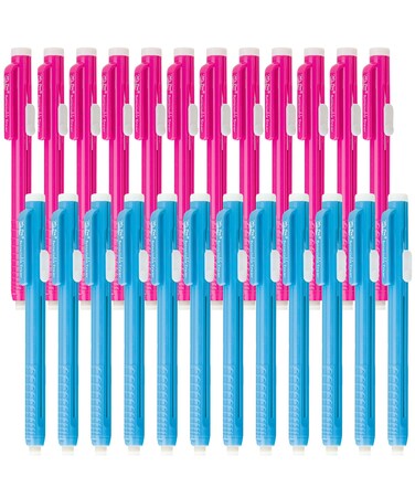 Mr. Pen Bulk Retractable Mechanical Eraser Pens, 24 Pack, Pink & Blue