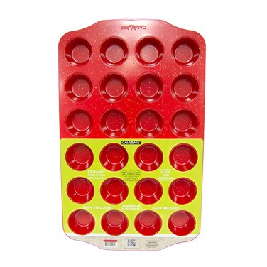 casaWare Mini Muffin Pan 24 Cup Ceramic Coated Non-Stick (Red Granite)