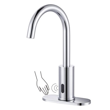 Wowow Touchless Motion Sensor Bathroom Faucet, Tall Automatic Bathroom Sink Faucet with Deck Plate, Control Box and Temperature Mixer for Vanity with Deck Plate, Chrome