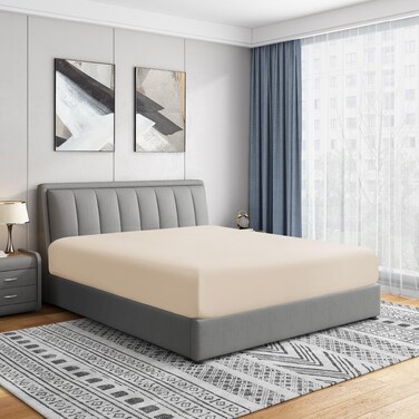 Cathay Home Twin Fitted Sheet Only, 16" Deep Pocket, Cream