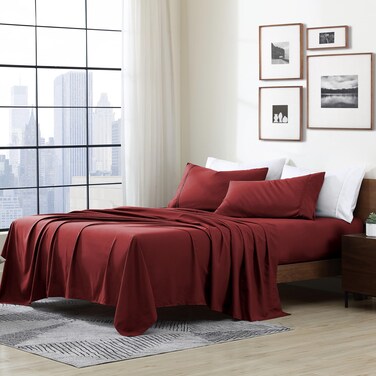 Cathay Home Twin XL Sheet Set, Ultra- Soft Microfiber Bed Sheets, Burgundy