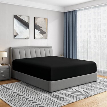 Cathay Home Twin XL Fitted Sheet Only, 21" Deep Pocket, Black