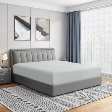 Cathay Home Twin XL Fitted Sheet Only, 21" Deep Pocket, Light Gray