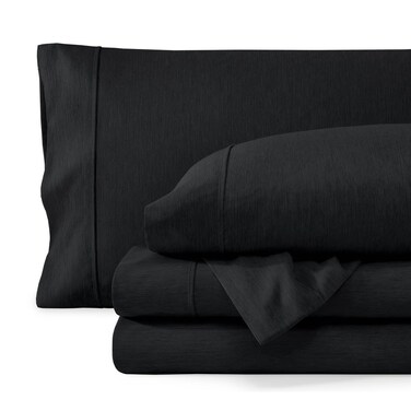 Bare Home Printed Sheet Set (Split Head Flex King, Heathered Black)
