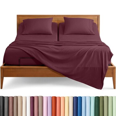 Bare Home Sheet Set - 1800 Ultra-Soft (Split Head Flex King, Burgundy)