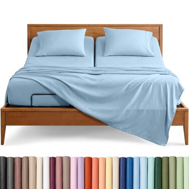 Bare Home Sheet Set - 1800 Ultra-Soft (Split Head Flex King, Light Blue)