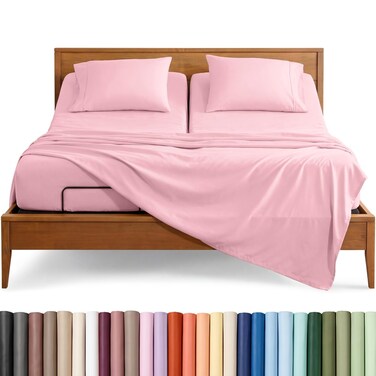 Bare Home Sheet Set - 1800 Ultra-Soft (Split Head Flex King, Light Pink)