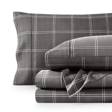 Bare Home Printed Sheet Set (Queen, Modern Plaid - Grey/White)