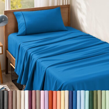 Bare Home Twin Sheet Set - 1800 Ultra-Soft (Twin, Medium Blue)