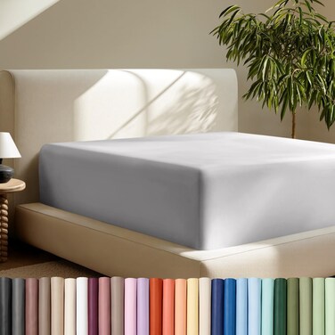 Bare Home Deep Pocket Fitted Sheet (Full - 22" Pocket, Light Grey)