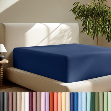 Bare Home Deep Pocket Fitted Sheet (Full XL - 22" Pocket, Dark Blue)