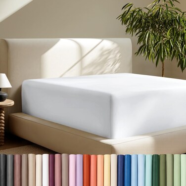 Bare Home Deep Pocket Fitted Sheet (Full XL - 22" Pocket, White)