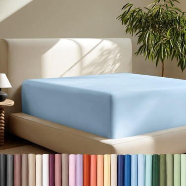 Bare Home Deep Pocket Fitted Sheet (Queen - 22" Pocket, Light Blue)