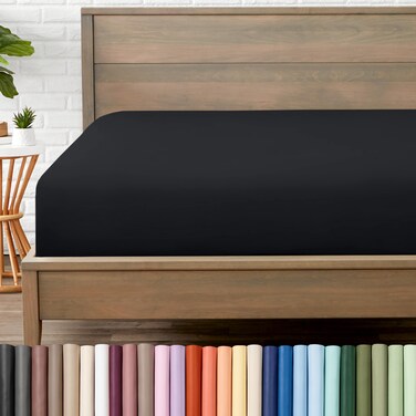 Bare Home Cal King Fitted Sheet - 1800 Ultra-Soft (Cal King, Black)
