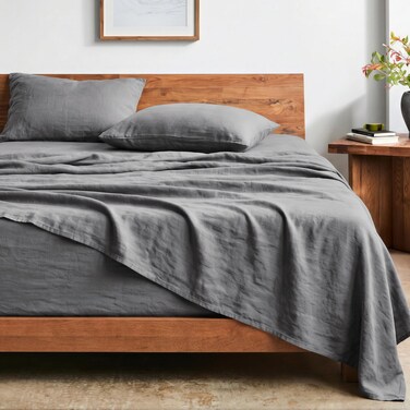 Bare Home Washed Sheet Set 1800 Ultra-Soft (Full, Grey)