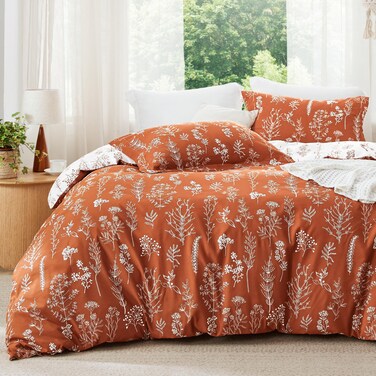 Bedsure Floral Comforter Set Cute Bedding Set Queen Reversible Terracotta