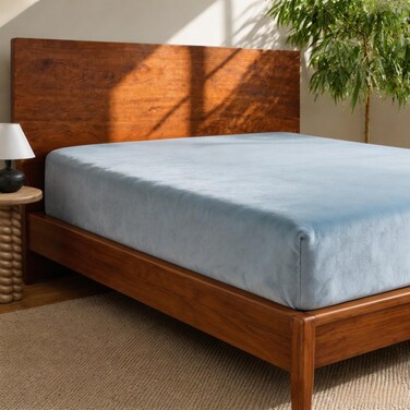 Cathay Home King Size Flannel Plush Fitted Sheet Only, Blue Fog