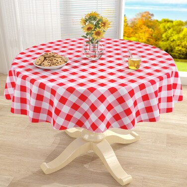Misaya Round Waterproof Vinyl Table Cloth, Flannel Backed Tablecloth