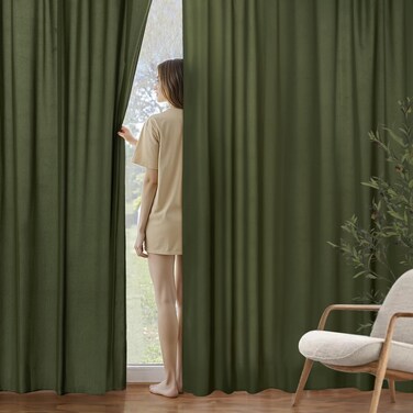 Miulee Olive Green Semi Sheer Privacy Curtains Drapes 2 Panels 52W X 84L