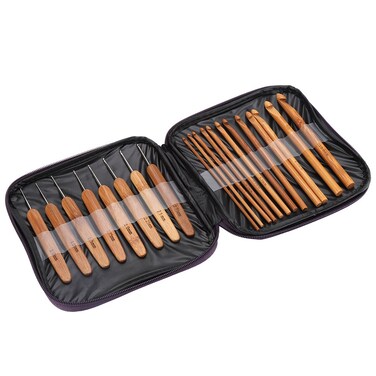 Walfront 20PCS Bamboo Crochet Hooks Needles Knit Weave Craft Yarn Diy Sewing Tools Knitting Bamboo Crochet Hook Set with Case Diy Tools