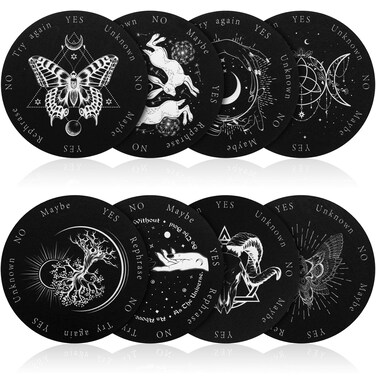 Queekay 8 Pack Pendulum Board for Divination Dowsing Board Divination Metaphysical Message Witch Wooden Board Wiccan Decision Making Pendulum Kits for Beginners, 6 Inch (Classic Style)