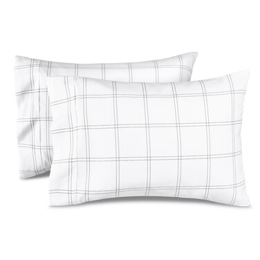 Bare Home Pillowcases Open (Standard Set of 2, Modern Plaid - White/Grey)