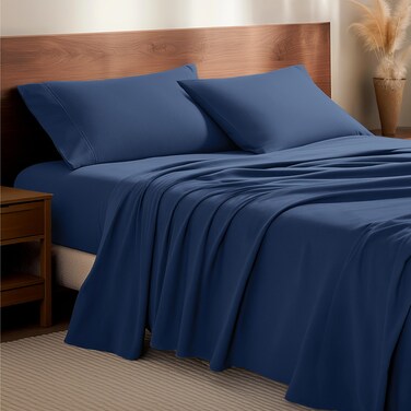 Bare Home Full Flannel Sheet Set 100% Cotton (Full, Dark Blue)