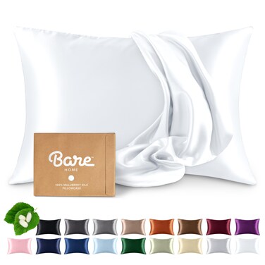 Bare Home 100% Mulberry Silk Pillowcase Hidden Zipper (King, White)