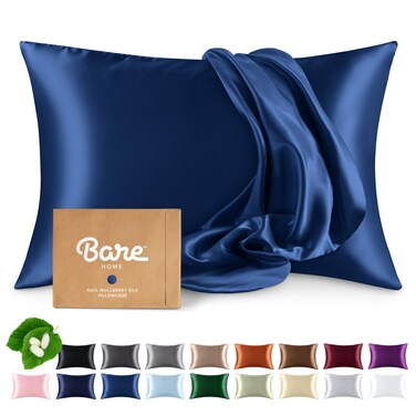 Bare Home 100% Mulberry Silk Pillowcase Envelope (Standard, Dark Blue)