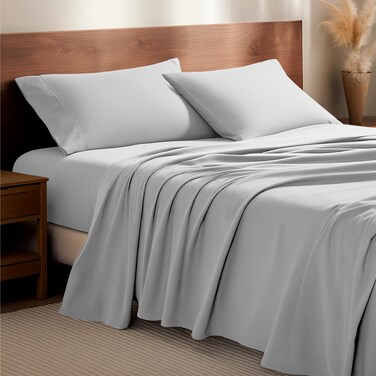 Bare Home Flannel Sheet Set 100% Cotton (Split King, Cloud Grey)