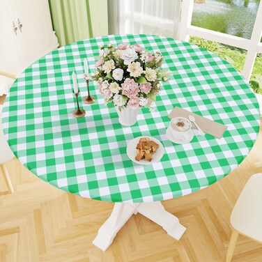 Smiry 36"-44" Picnic Table Cloth, Flannel Backed Vinyl Fitted Tablecloths