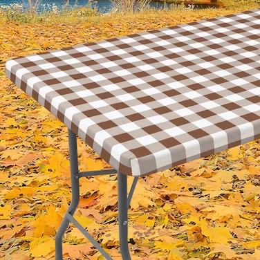 Smiry 6 Foot Picnic Table Cloth, Flannel Backed Fitted Vinyl Tablecloths