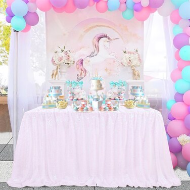 SoarDream Iridescent White Sequin Tablecloth 90"x156" Wedding Table Cloth