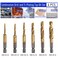 Focmkeas 6 Pcs Combination Drill and Taps Bit Set, Bsw, Ti-Plating