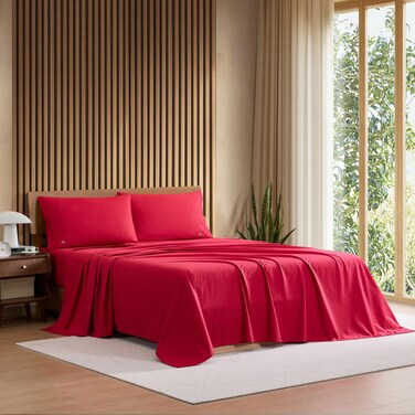 Lacoste 100% Cotton Percale 3-Piece Sheet Set, Chili Pepper, Twin XL