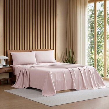 Lacoste 100% Cotton Percale 4-Piece Sheet Set, Iced Pink, King