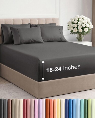 CGK Unlimited Cgk Extra Deep Full Sheet Set - 6PC Cooling Sheets - Charcoal