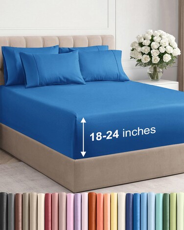 CGK Unlimited Cgk Extra Deep Full Sheet Set - 6PC Cooling Sheets - Royal Blue