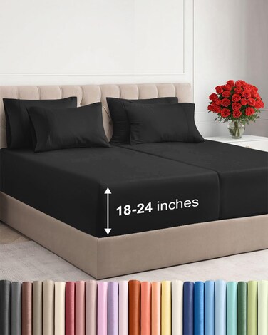 CGK Unlimited Cgk Extra Deep Split King Sheet Set - 7PC Cooling Sheets - Black