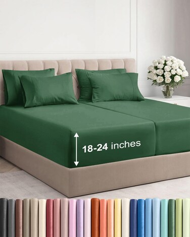 CGK Unlimited Extra Deep Split King Sheet Set - 7 Piece Cooling Sheets - Emerald Green