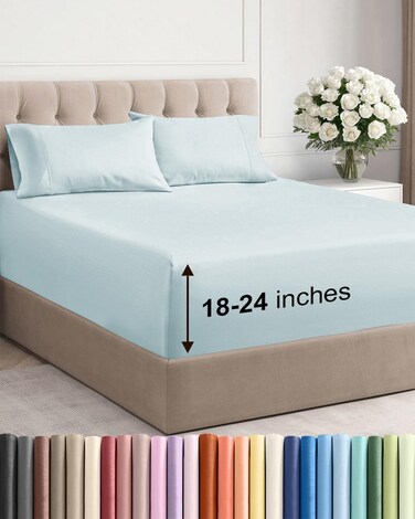 CGK Unlimited Cgk Extra Deep Twin Sheet Set - 4PC Cooling Sheets - Ice Blue